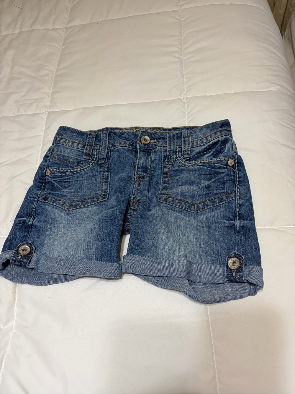 Truce dark blue denim shorts with roll cuff hem